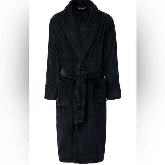 Heat Holders Men’s Spa Robe. Black Plush. One size fits most. - Picture 1 of 6